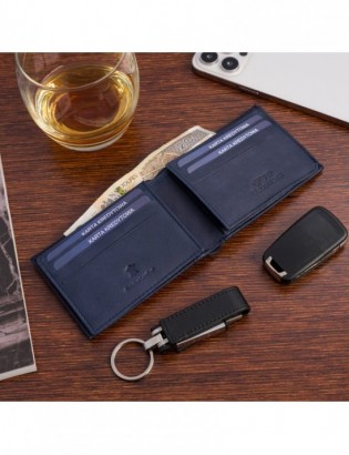 Portfel skórzany męski mały poziomy z flagą granatowy RFiD Beltimore D54 - zdjęcie 3