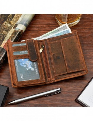 Męski portfel skórzany brązowy nubuk skóra Beltimore R82 - zdjęcie 4