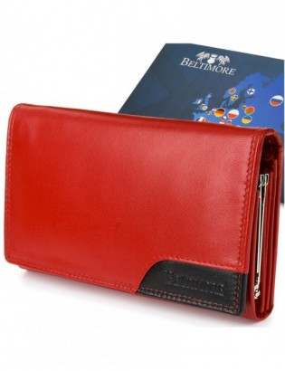 Damski skórzany portfel duży poziomy z biglem RFiD czerwony BELTIMORE 038 - zdjęcie 1