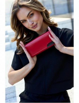 Damski skórzany portfel duży poziomy z biglem RFiD czerwony BELTIMORE 038 - zdjęcie 3