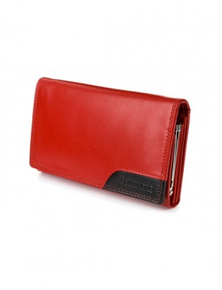 Damski skórzany portfel duży poziomy z biglem RFiD czerwony BELTIMORE 038 - zdjęcie 6