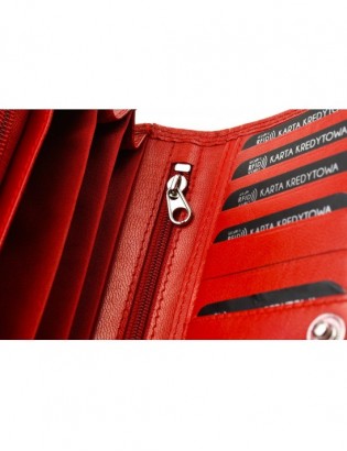 Damski skórzany portfel duży poziomy z biglem RFiD czerwony BELTIMORE 038 - zdjęcie 12