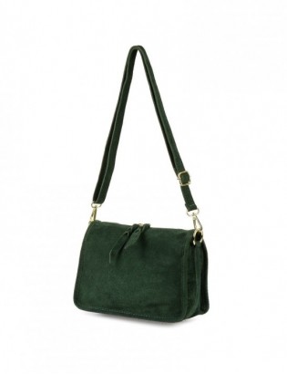 Zielona skórzana listonoszka damska włoska zamszowa kuferek Beltimore B64 - zdjęcie 1