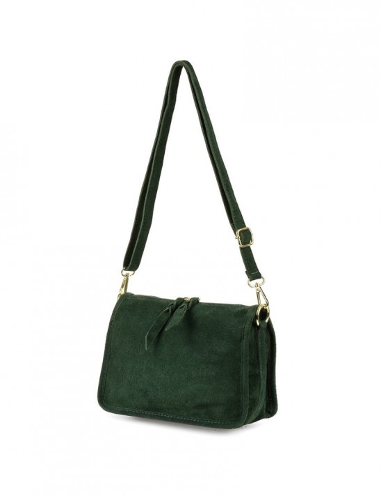 Zielona skórzana listonoszka damska włoska zamszowa kuferek Beltimore B64