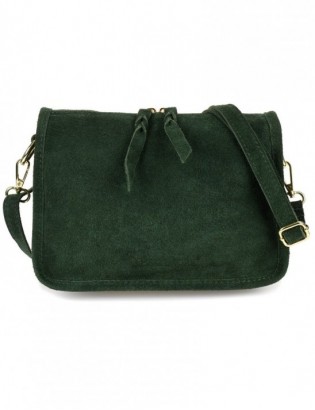 Zielona skórzana listonoszka damska włoska zamszowa kuferek Beltimore B64 - zdjęcie 3