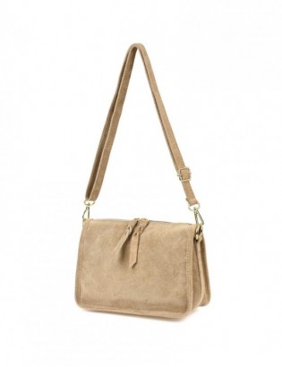 Beżowa skórzana listonoszka damska włoska zamszowa kuferek Beltimore B64 - zdjęcie 1