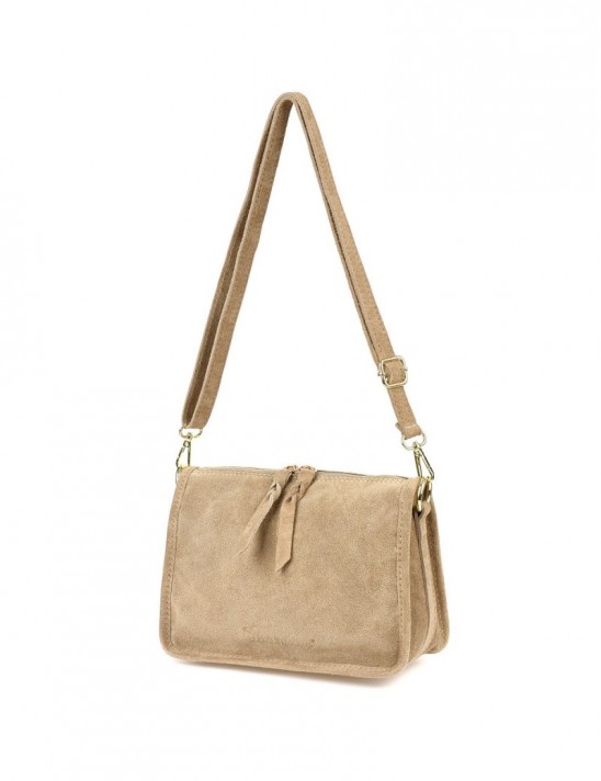 Beżowa skórzana listonoszka damska włoska zamszowa kuferek Beltimore B64