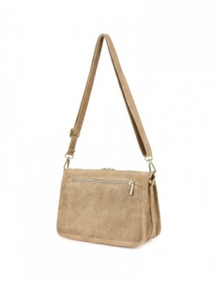 Beżowa skórzana listonoszka damska włoska zamszowa kuferek Beltimore B64 - zdjęcie 4