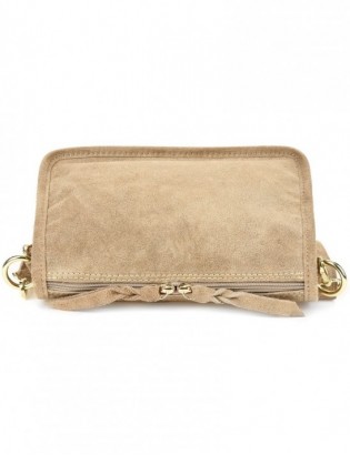 Beżowa skórzana listonoszka damska włoska zamszowa kuferek Beltimore B64 - zdjęcie 5