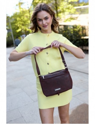 Torebka Skórzana 2komorowa Klapa Pasek Beltimore koniakowa N14 - zdjęcie 4