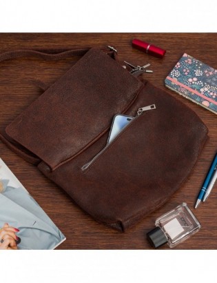 Torebka Skórzana 2komorowa Klapa Pasek Beltimore koniakowa N14 - zdjęcie 9