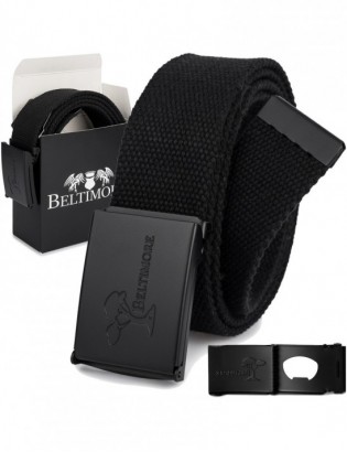 Pasek męski do spodni parciany otwieracz czarny długi bawełniany Beltimore Q08 - zdjęcie 1