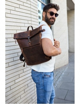 Plecak skórzany na laptopa 15,6 biznesowy duży A4 pojemny brązowy premium Beltimore N19 - zdjęcie 3