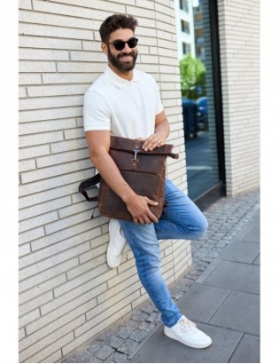 Plecak skórzany na laptopa 15,6 biznesowy duży A4 pojemny brązowy premium Beltimore N19 - zdjęcie 4