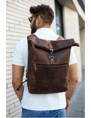 Plecak skórzany na laptopa 15,6 biznesowy duży A4 pojemny brązowy premium Beltimore N19 - zdjęcie 5