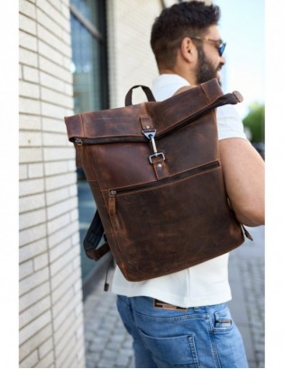Plecak skórzany na laptopa 15,6 biznesowy duży A4 pojemny brązowy premium Beltimore N19 - zdjęcie 8