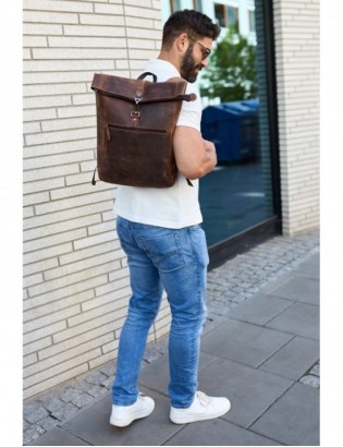 Plecak skórzany na laptopa 15,6 biznesowy duży A4 pojemny brązowy premium Beltimore N19 - zdjęcie 9