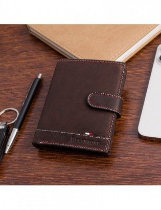 Portfel skórzany męski klasyczny pionowy z flagą brązowy RFiD Beltimore D29 - zdjęcie 2