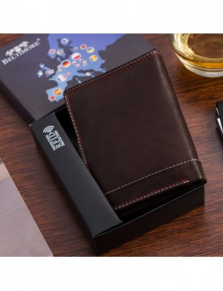 Portfel skórzany męski klasyczny pionowy z flagą brązowy RFiD Beltimore D29 - zdjęcie 3