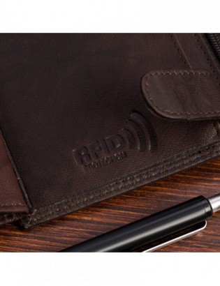 Portfel skórzany męski klasyczny pionowy z flagą brązowy RFiD Beltimore D29 - zdjęcie 7