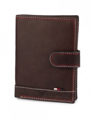 Portfel skórzany męski klasyczny pionowy z flagą brązowy RFiD Beltimore D29 - zdjęcie 8