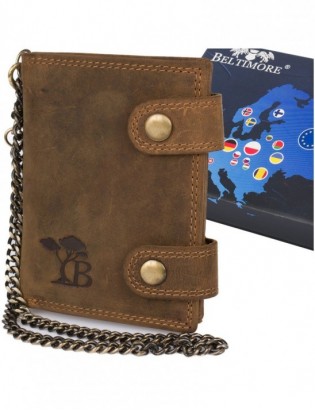 Męski portfel skórzany brązowy nubuk skóra z łańcuchem Beltimore R78 - zdjęcie 1