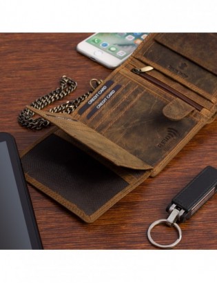 Męski portfel skórzany brązowy nubuk skóra z łańcuchem Beltimore R78 - zdjęcie 5