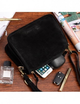 Czarna skórzana listonoszka damska włoska zamszowa kuferek Beltimore B64 - zdjęcie 5