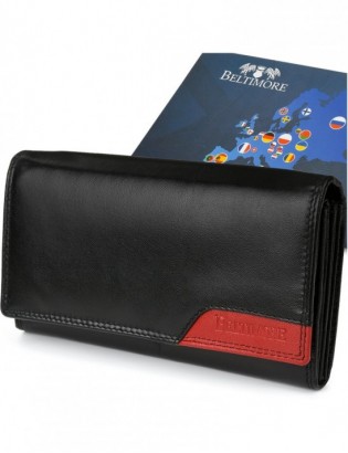 Damski skórzany portfel duży poziomy retro RFiD czarny BELTIMORE 043 - zdjęcie 1