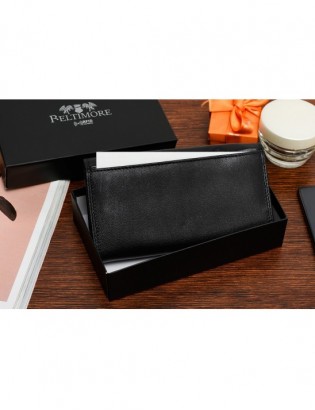 Damski skórzany portfel duży poziomy retro RFiD czarny BELTIMORE 043 - zdjęcie 5