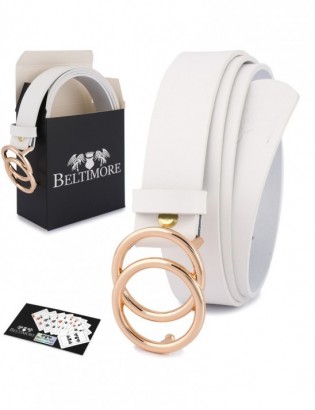 Skórzany pasek damski do spodni sukienki koła klasyczny biały Beltimore B03 - zdjęcie 1