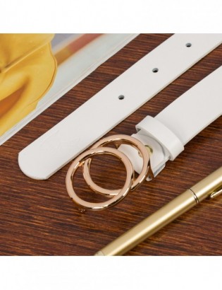 Skórzany pasek damski do spodni sukienki koła klasyczny biały Beltimore B03 - zdjęcie 4