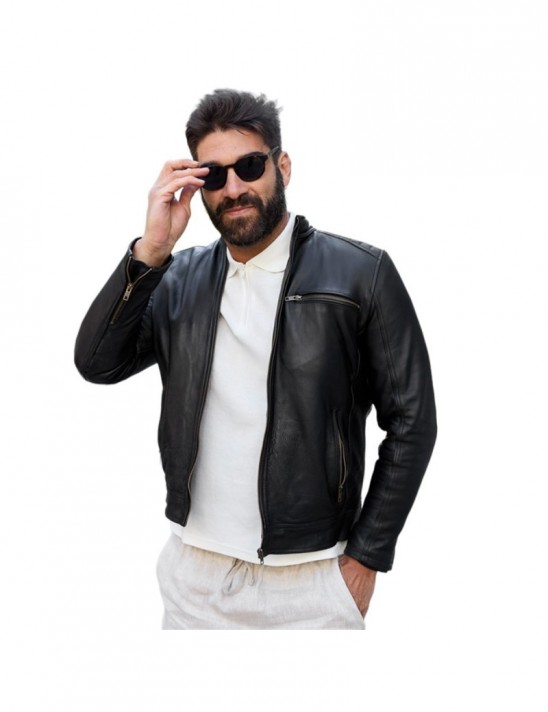 Kurtka skórzana męska bydlęca premium docieplana czarna Beltimore K01