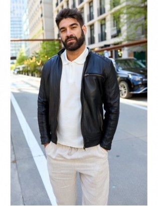 Kurtka skórzana męska bydlęca premium docieplana czarna Beltimore K01 - zdjęcie 2