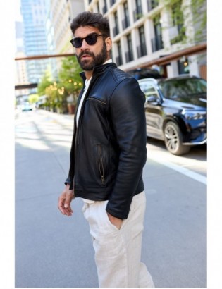 Kurtka skórzana męska bydlęca premium docieplana czarna Beltimore K01 - zdjęcie 7