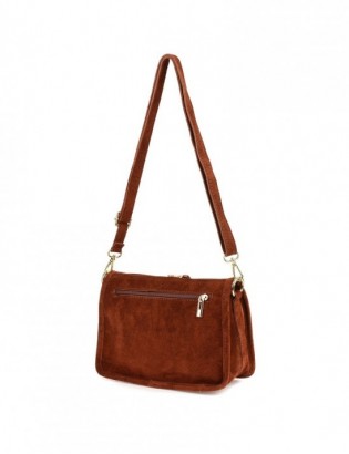 Koniakowa skórzana listonoszka damska włoska zamszowa kuferek Beltimore B64 - zdjęcie 5