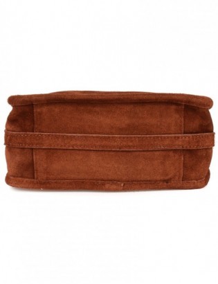 Koniakowa skórzana listonoszka damska włoska zamszowa kuferek Beltimore B64 - zdjęcie 6