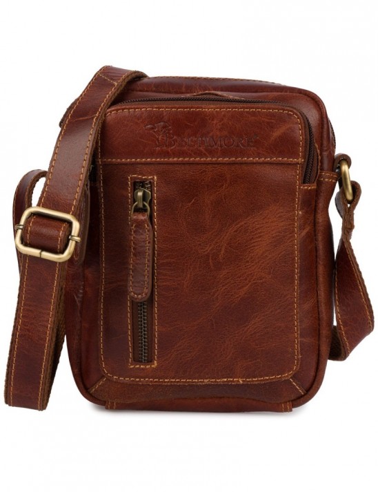 Torba męska skórzana na ramię mała listonoszka brązowa nubuk Beltimore N21