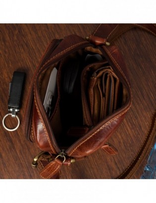 Torba męska skórzana na ramię mała listonoszka brązowa nubuk Beltimore N21 - zdjęcie 3