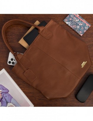 Torebka Damska Shopper Skóra Naturalna Miękka Beltimore Koniakowa 937 - zdjęcie 2