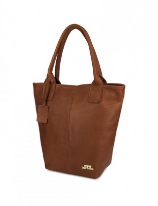 Torebka Damska Shopper Skóra Naturalna Miękka Beltimore Koniakowa 937 - zdjęcie 3