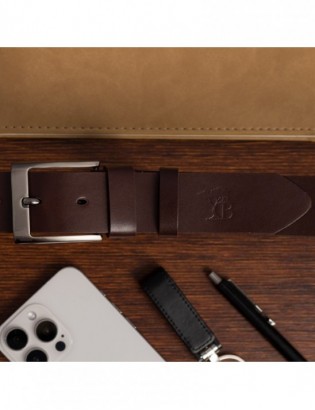 Pasek męski skórzany szeroki klasyczny ciemno-brązowy Beltimore E05 - zdjęcie 8