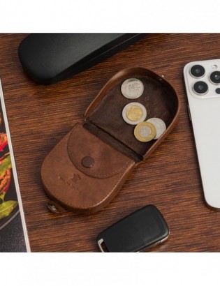 Podkówka sztywne etui na pieniądze skórzane banknotówka brązowa Beltimore G99 - zdjęcie 3