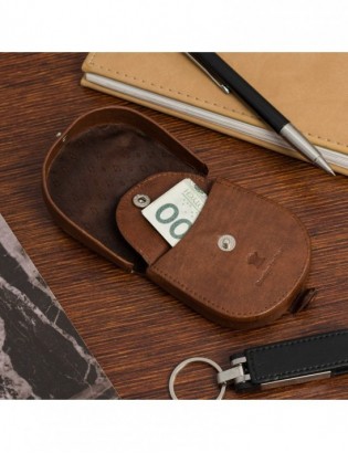 Podkówka sztywne etui na pieniądze skórzane banknotówka brązowa Beltimore G99 - zdjęcie 4