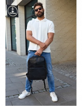 Plecak skórzany na laptopa 15,6 biznesowy duży A4 pojemny czarny premium Beltimore N05 - zdjęcie 4