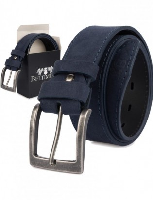 Pasek męski skórzany zamszowy skóra naturalna granatowy Beltimore W46 - zdjęcie 1
