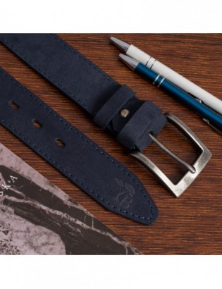 Pasek męski skórzany zamszowy skóra naturalna granatowy Beltimore W46 - zdjęcie 4