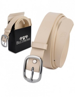 Skórzany damski pasek do spodni 3 cm beżowy skóra naturalna Beltimore U43 - zdjęcie 1