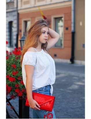 Czerwona lakierowana damska torebka wieczorowa kopertówka BELTIMORE M78 - zdjęcie 7