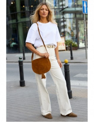 Koniakowa Torebka podkówka listonoszka damska skóra włoska miękka B66 - zdjęcie 2